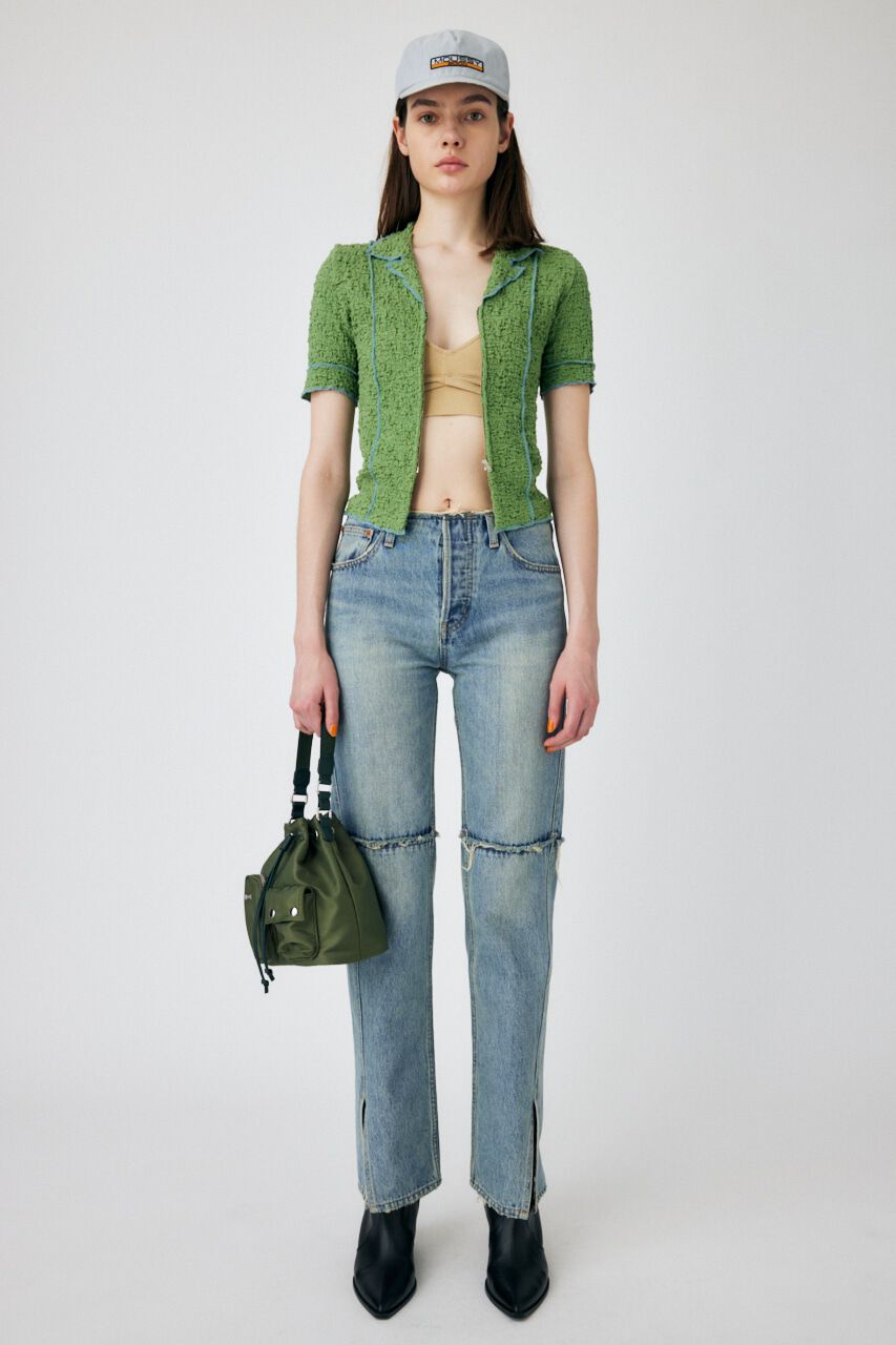 MOUSSY「BICOLOR LINE ZIP ブラウス」|Tシャツ・カットソー|GRN