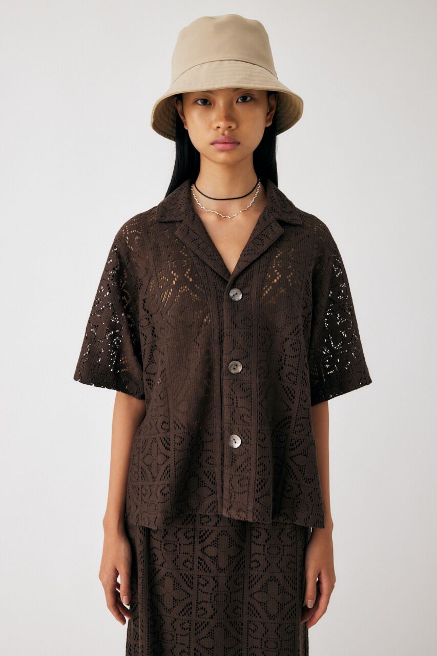 MOUSSY「PANEL LACE HALF SLEEVE シャツ」|シャツ・ブラウス|BRN