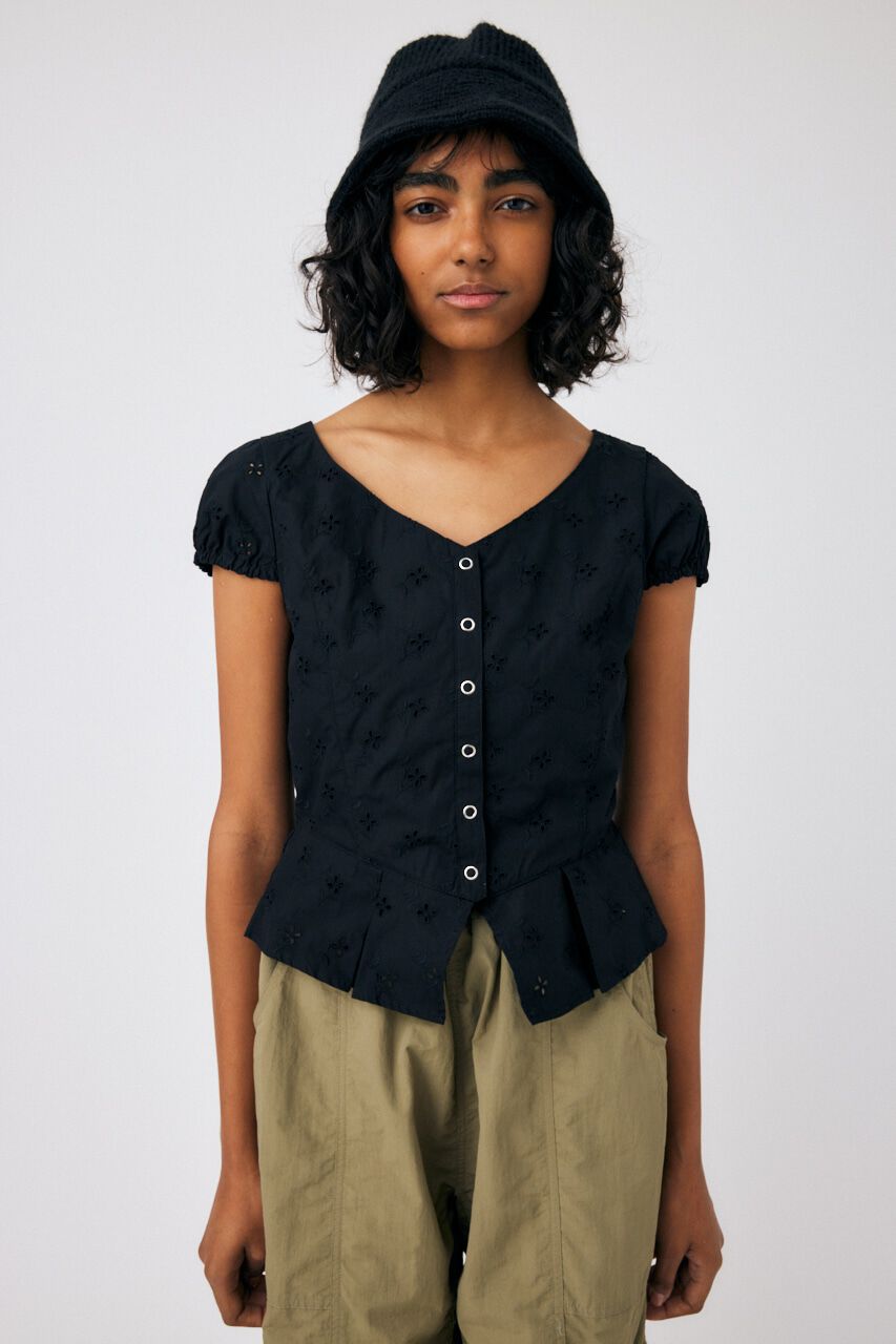 MOUSSY「EYELET CORSET ブラウス」|シャツ・ブラウス|BLK