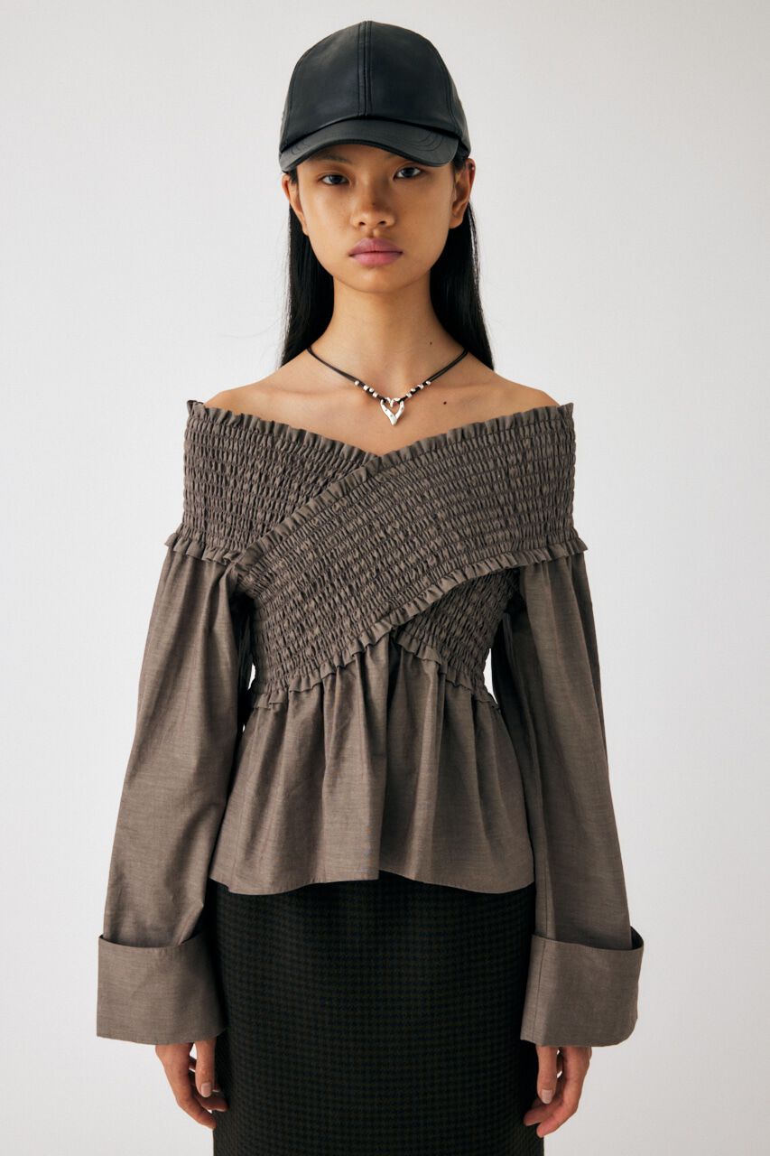 MOUSSY「SHIRRING OFF SHOULDER シャツ」|シャツ・ブラウス|