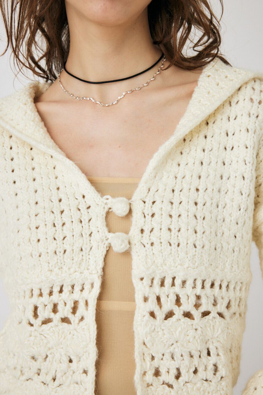 MOUSSY「CROCHET CROPPED KNIT カーディガン」|カーディガン|