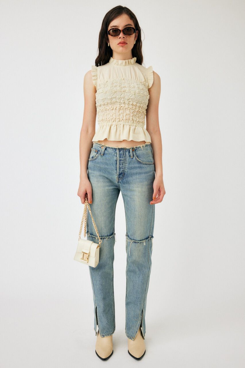 MOUSSY「WRINKLED FRILL ブラウス」|シャツ・ブラウス|O/WHT1