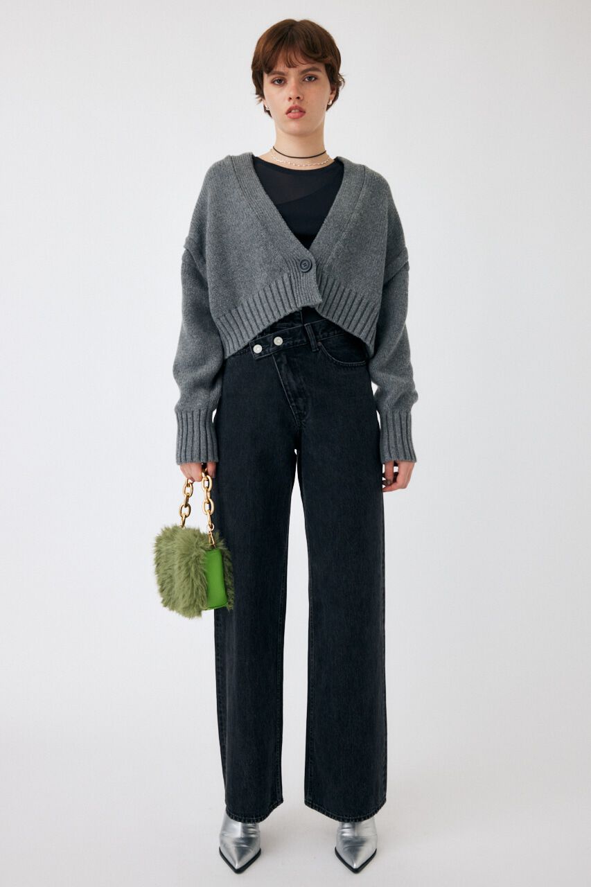 MOUSSY「BUTTON SHORT ニットカーディガン」|ニット・セーター|C.GRY