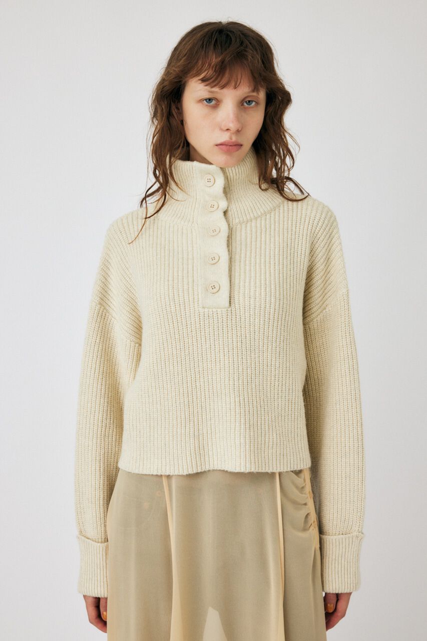 MOUSSY「BUTTON UP HI NECK KNIT トップス」|ニット・セーター|