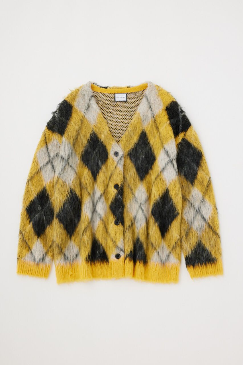 MOUSSY「SHAGGY KNIT ARGYLE カーディガン」|カーディガン|