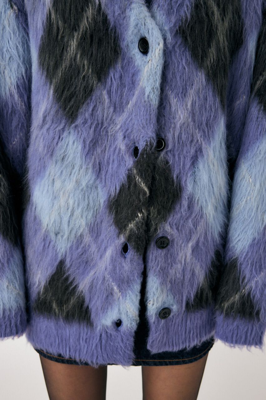 MOUSSY「SHAGGY KNIT ARGYLE カーディガン」|カーディガン|