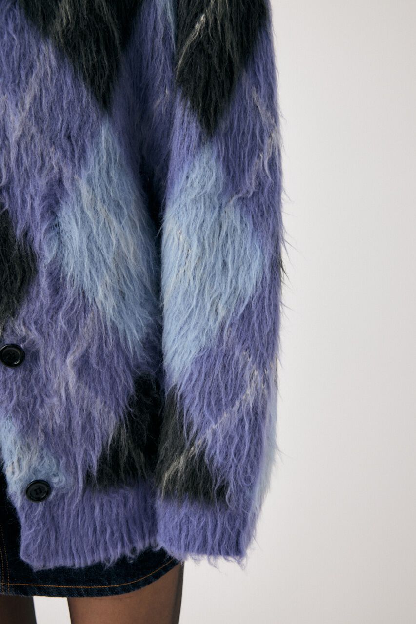 MOUSSY「SHAGGY KNIT ARGYLE カーディガン」|カーディガン|