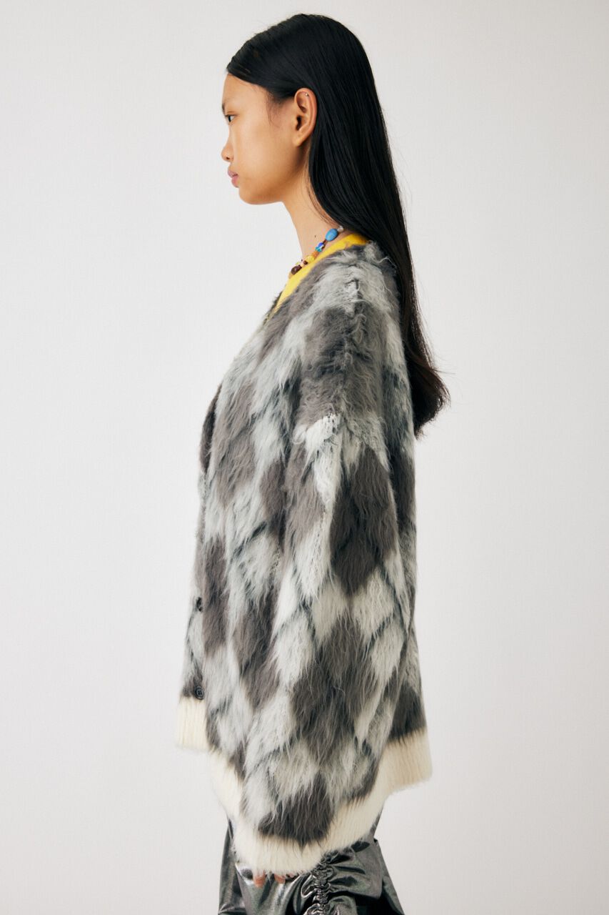 MOUSSY「SHAGGY KNIT ARGYLE カーディガン」|カーディガン|