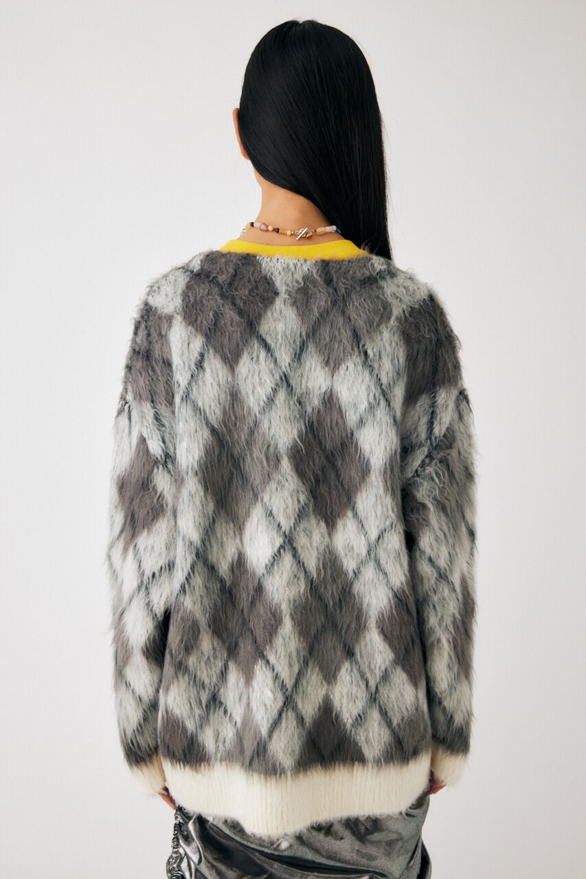 MOUSSY「SHAGGY KNIT ARGYLE カーディガン」|カーディガン|