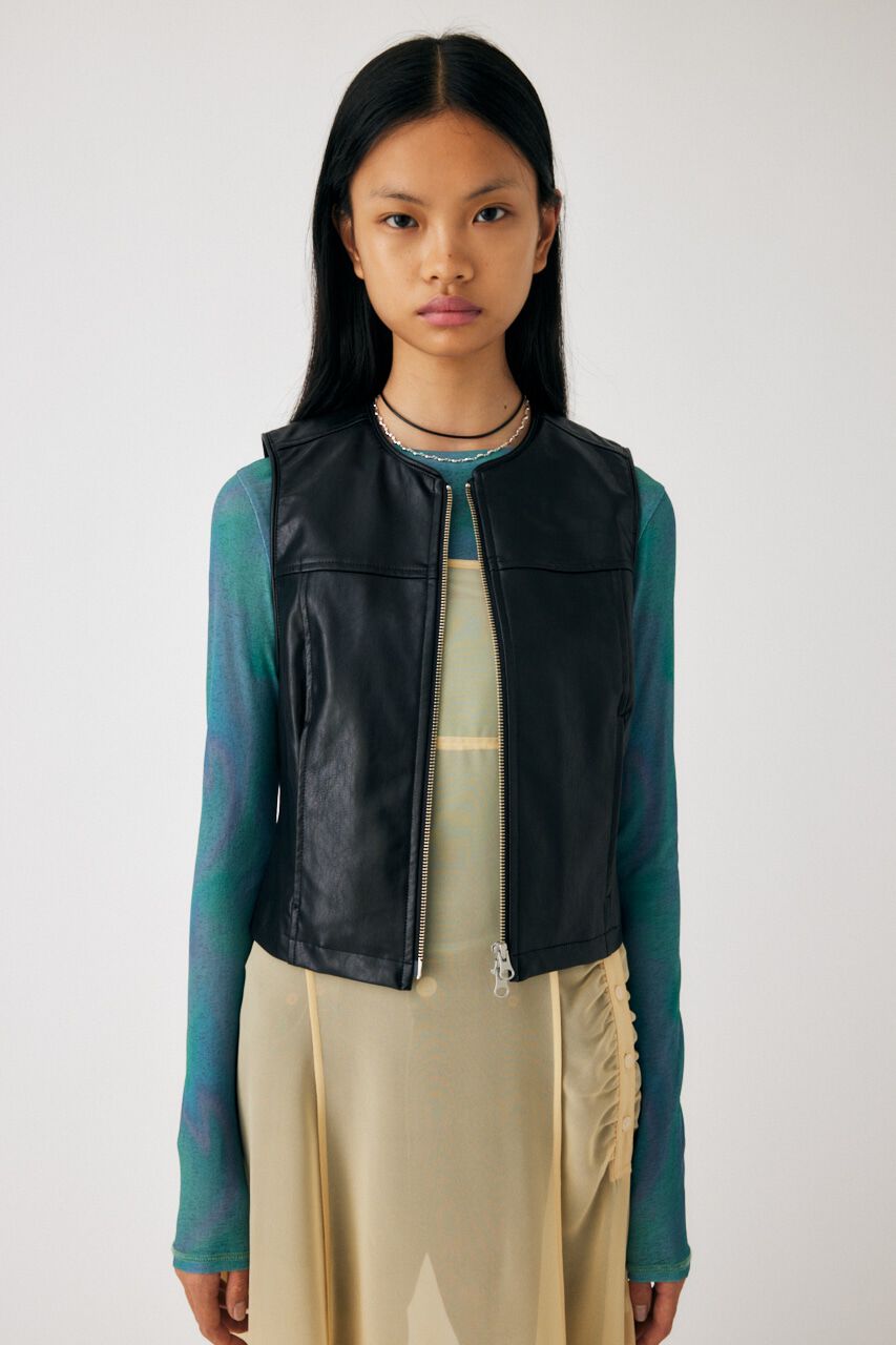 MOUSSY「ZIP UP F／LEATHER ベスト」|ダウンベスト・ベスト|