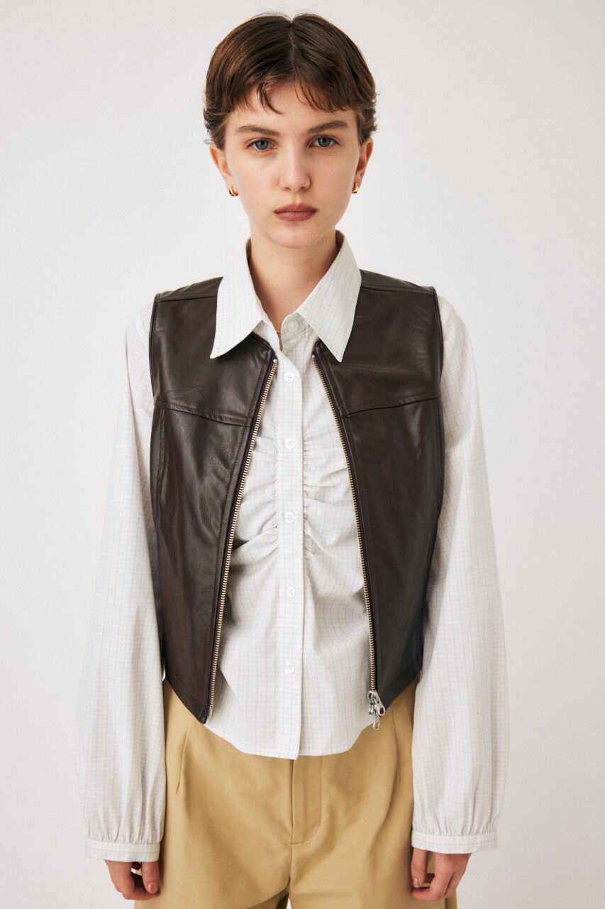 MOUSSY「ZIP UP F／LEATHER ベスト」|ダウンベスト・ベスト|BRN