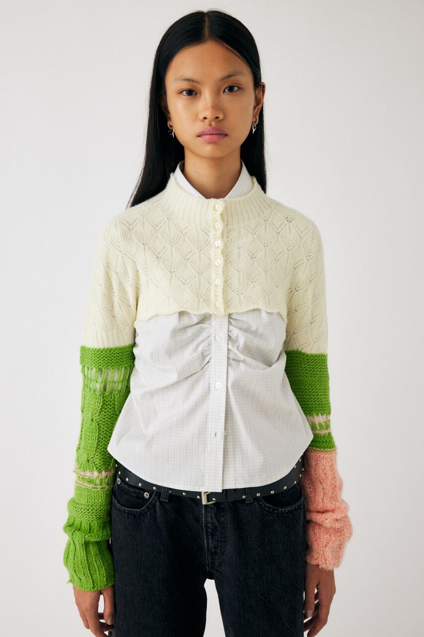 MOUSSY「MIX SHORT KNIT トップス」|ニット・セーター|WHT