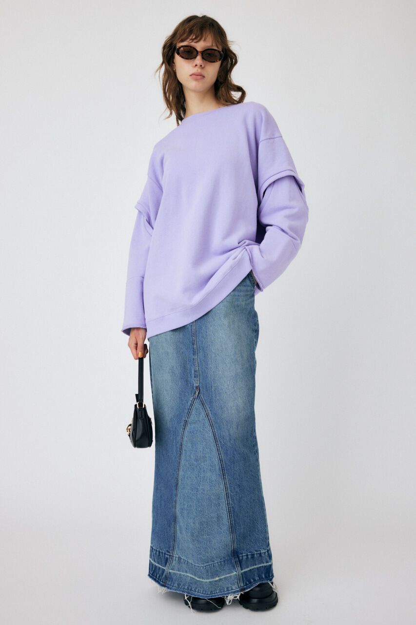 MOUSSY「OPEN SLEEVE スウェット」|Tシャツ・カットソー|L/PUR1