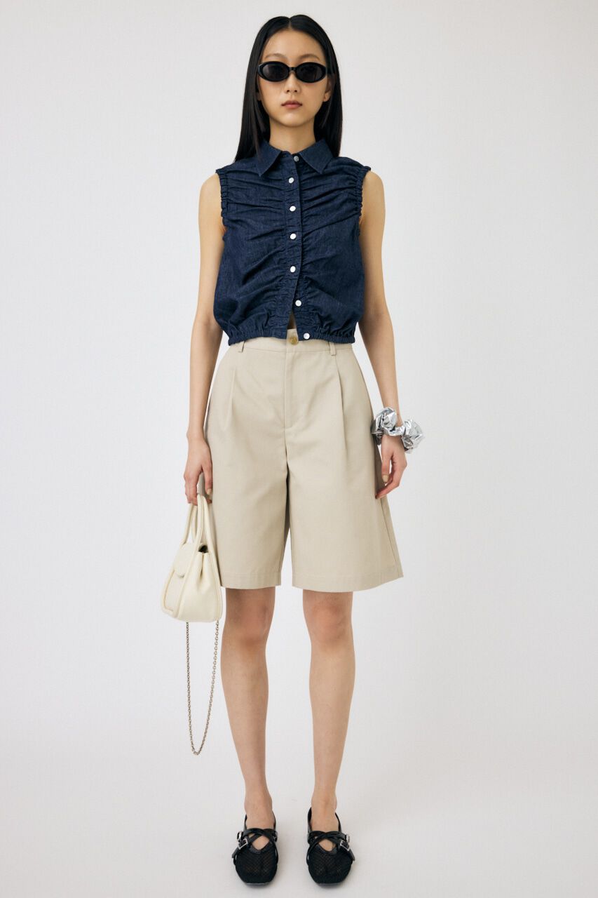 MOUSSY「GATHER SLEEVELESS デニムシャツ」|シャツ・ブラウス|