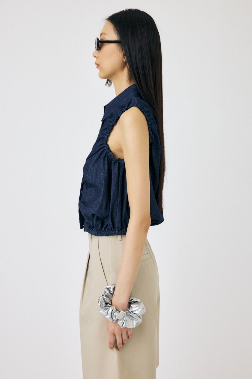 MOUSSY「GATHER SLEEVELESS デニムシャツ」|シャツ・ブラウス|