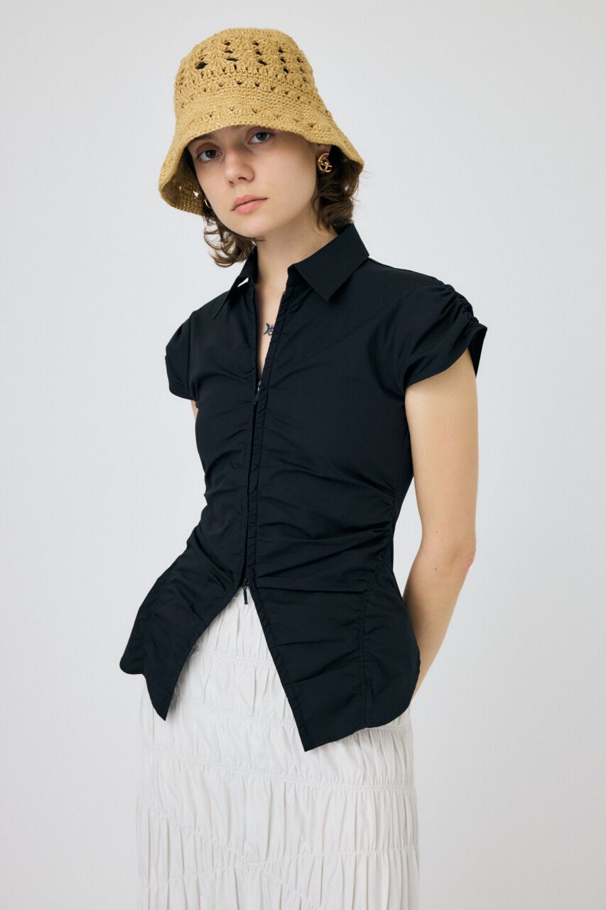 MOUSSY「ZIP UP CAP SLEEVE シャツ」|シャツ・ブラウス|