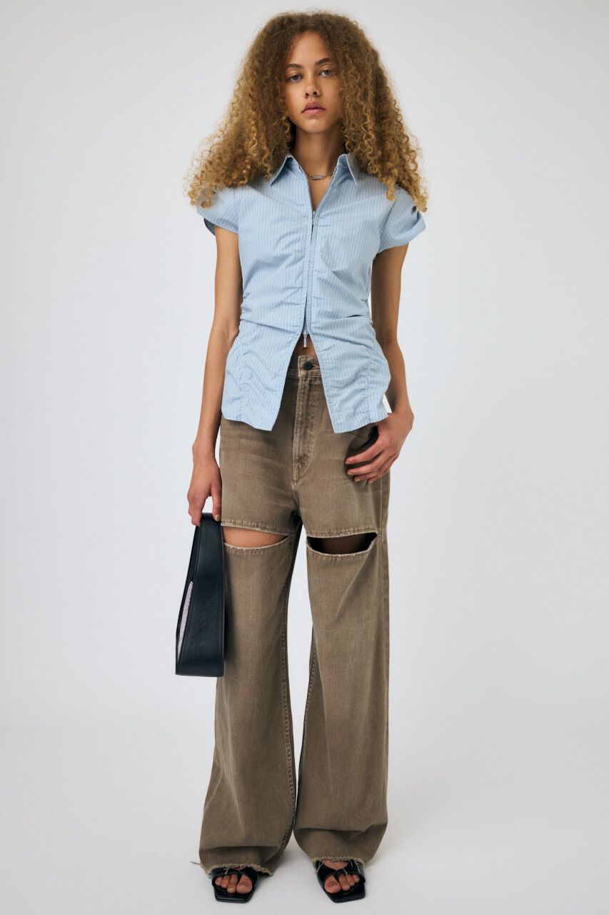 MOUSSY「ZIP UP CAP SLEEVE シャツ」|シャツ・ブラウス|