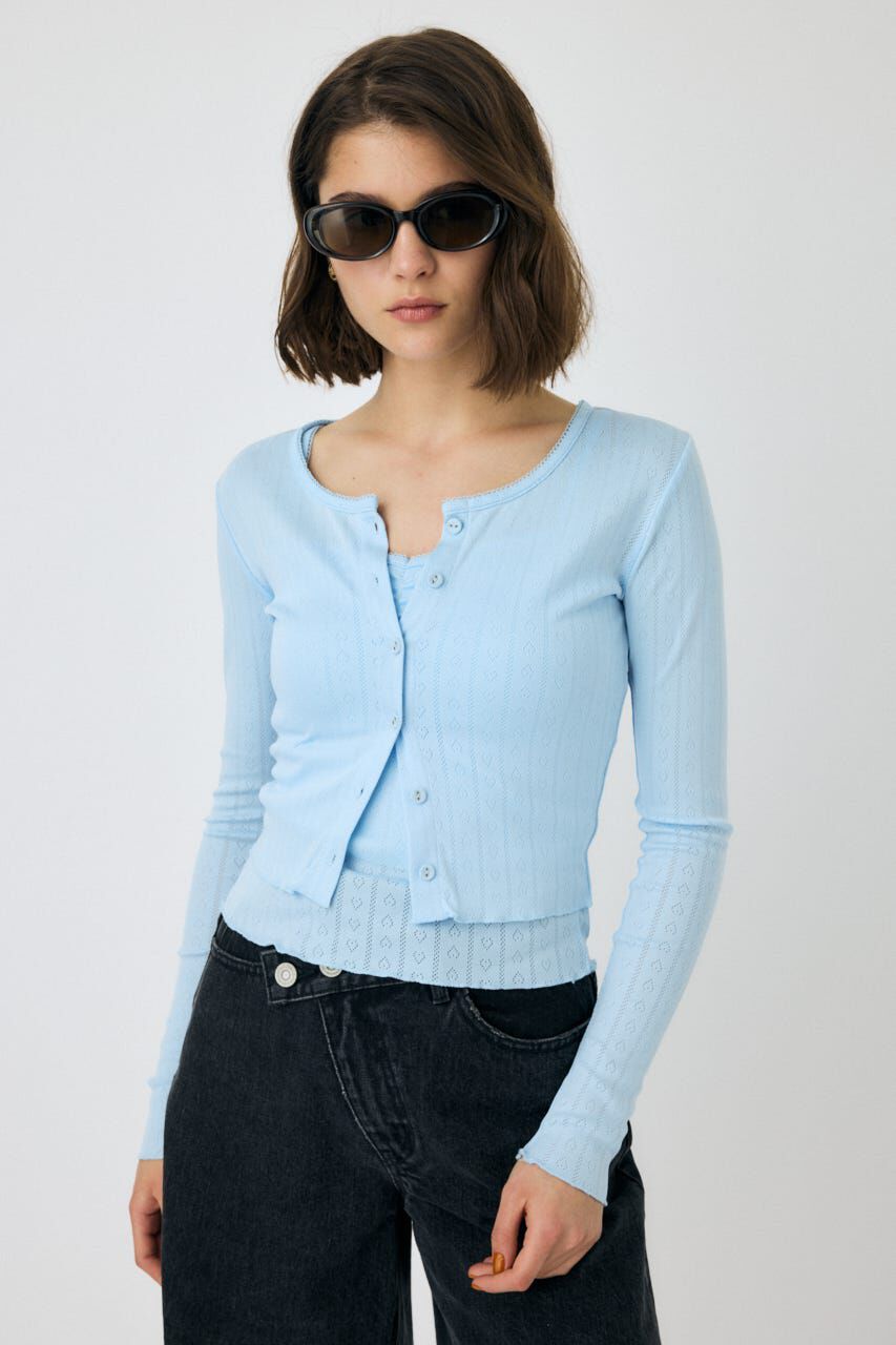 MOUSSY「EYELET U-NECK カーデ & キャミ」|Tシャツ・カットソー|L/BLU1