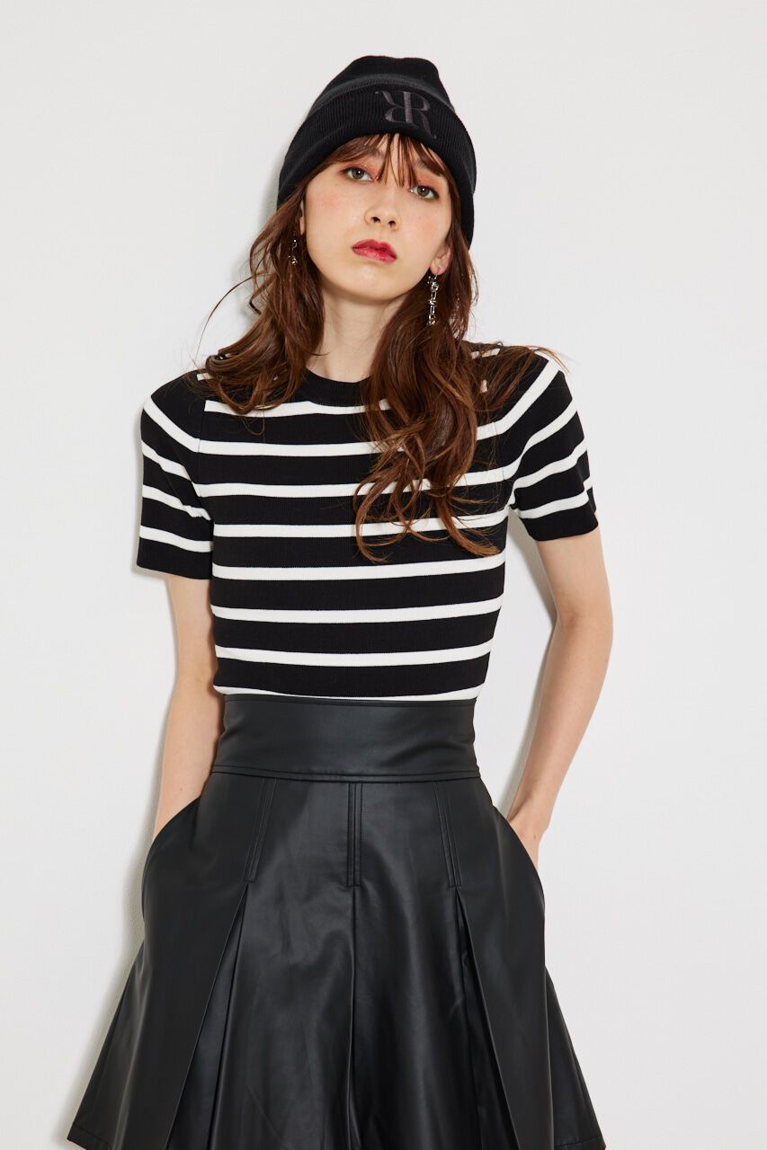 rienda「ボーダーショートknitTOP」|ニット・セーター|