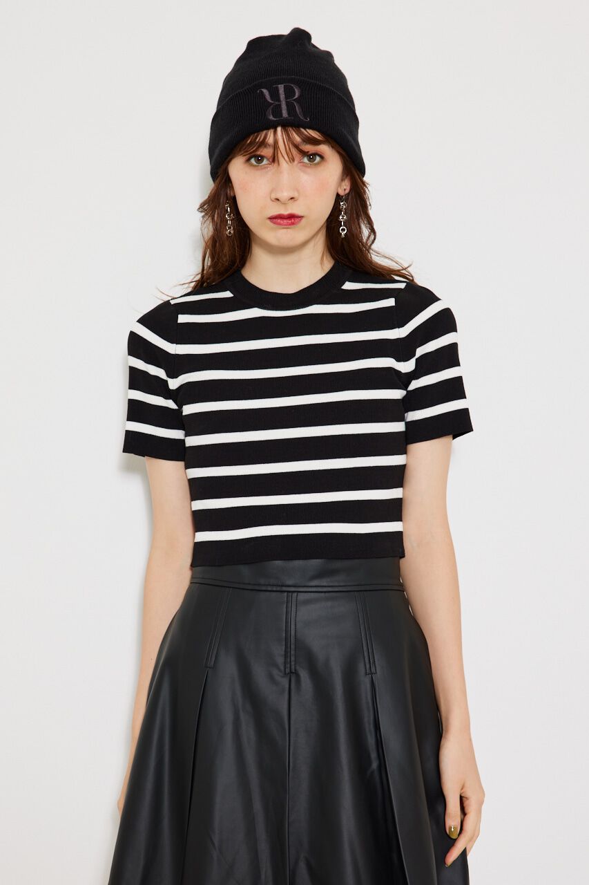 rienda「ボーダーショートknitTOP」|ニット・セーター|