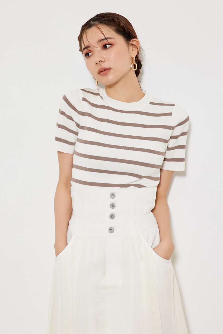 rienda「ボーダーショートknitTOP」|ニット・セーター|