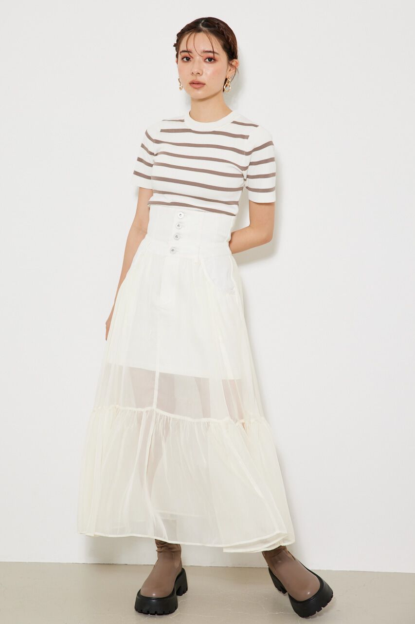 rienda「ボーダーショートknitTOP」|ニット・セーター|