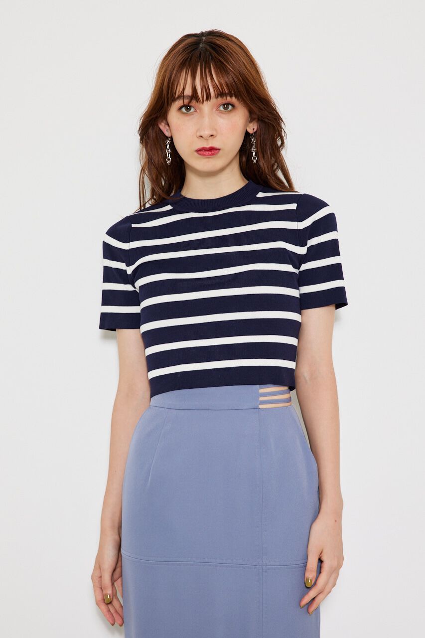 rienda「ボーダーショートknitTOP」|ニット・セーター|