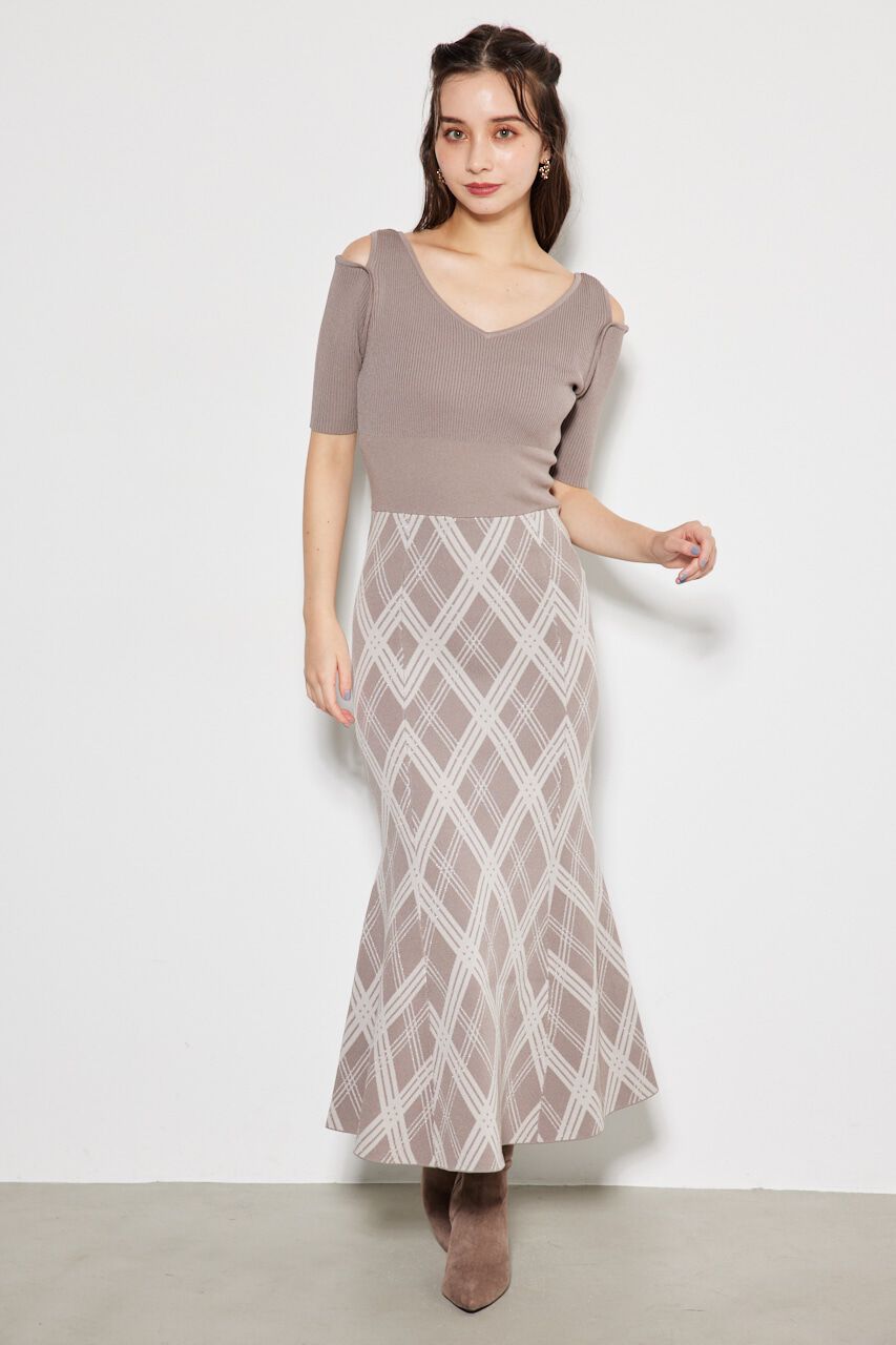 rienda「2WAYランダムチェックグリッターKnit OP」|ワンピース|