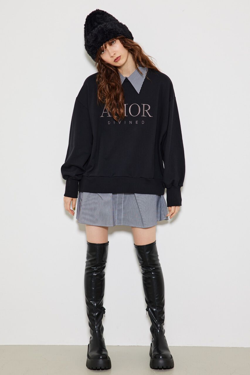 rienda「シャツコンビスウェットOP」|ワンピース|BLK