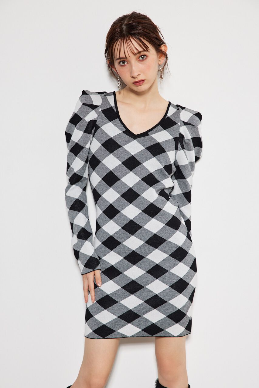 rienda「2WAYチェックジャガードknit OP」|ワンピース|BLK