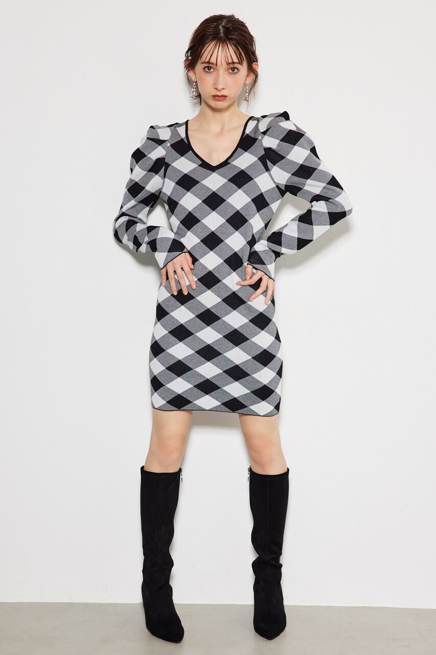 rienda「2WAYチェックジャガードknit OP」|ワンピース|