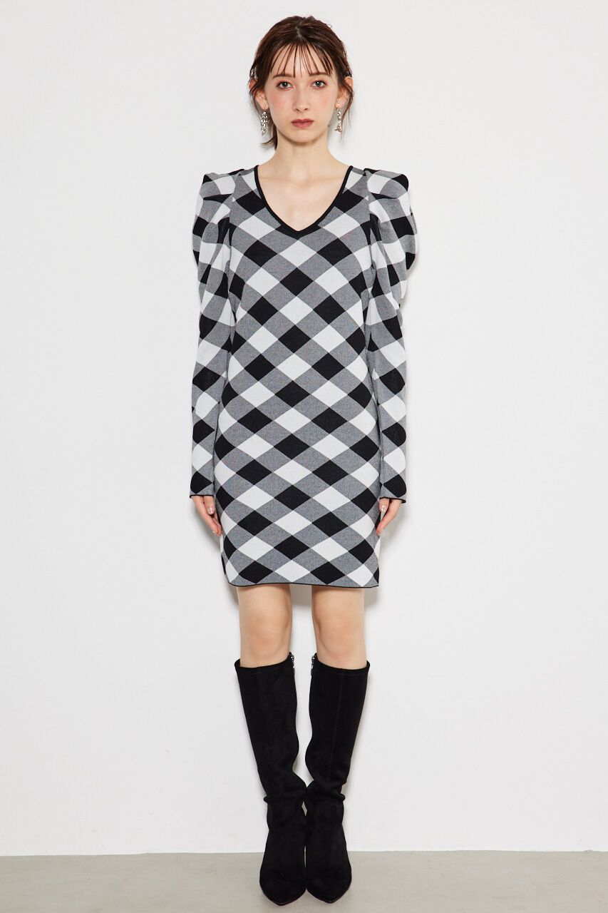 rienda「2WAYチェックジャガードknit OP」|ワンピース|