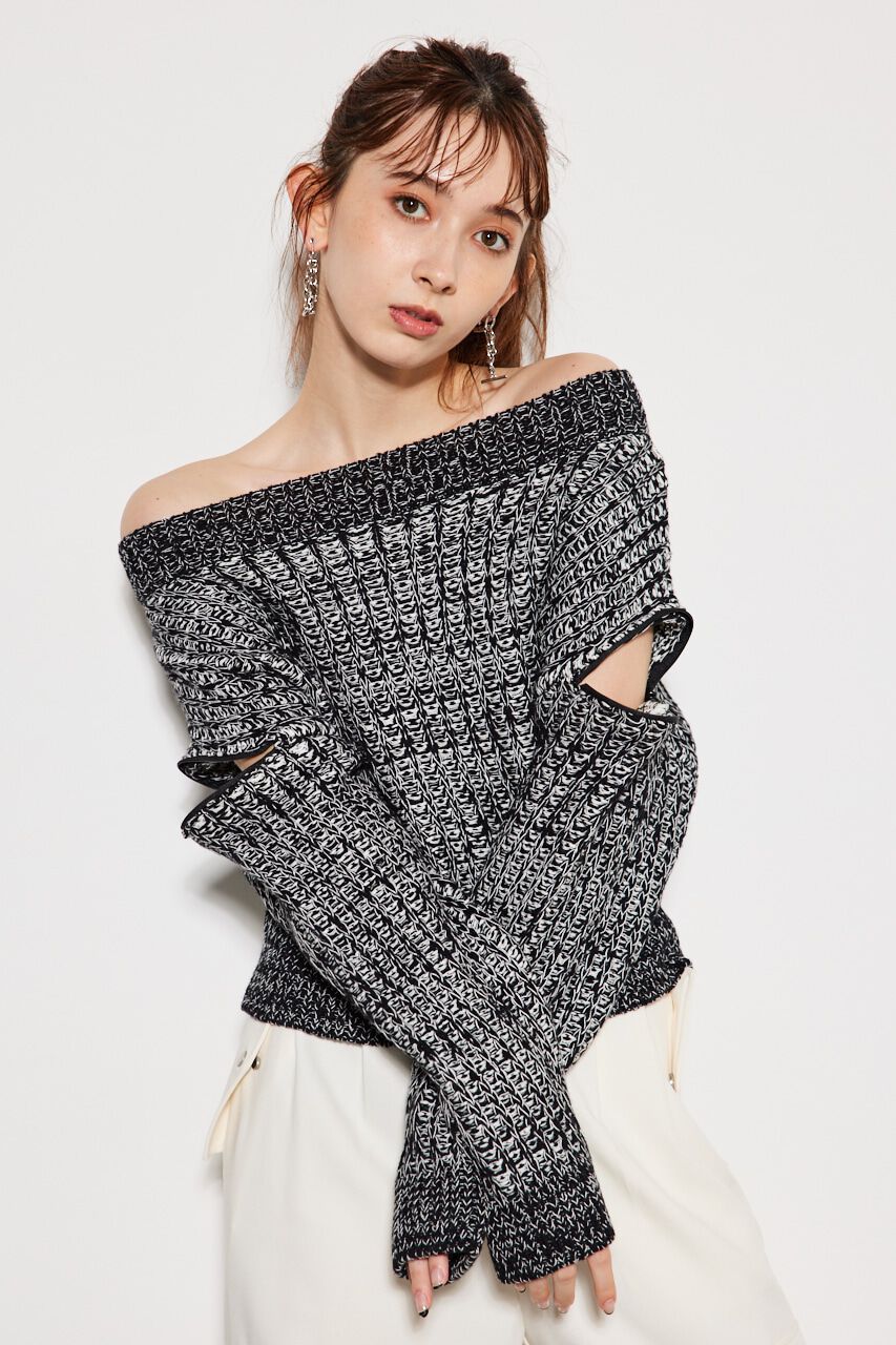 rienda「2WAYショルダーツィードKnitTOP」|ニット・セーター|