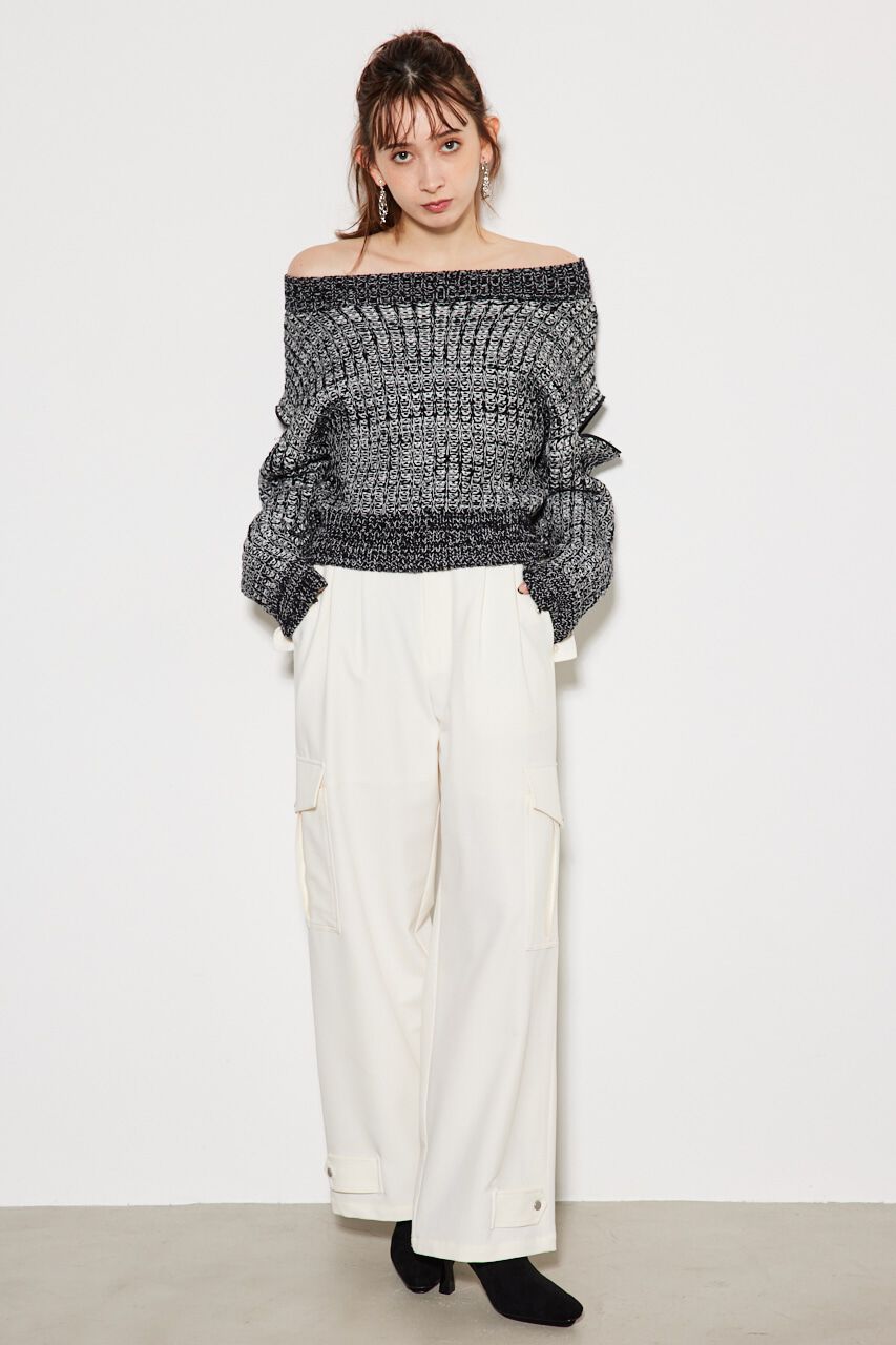 rienda「2WAYショルダーツィードKnitTOP」|ニット・セーター|