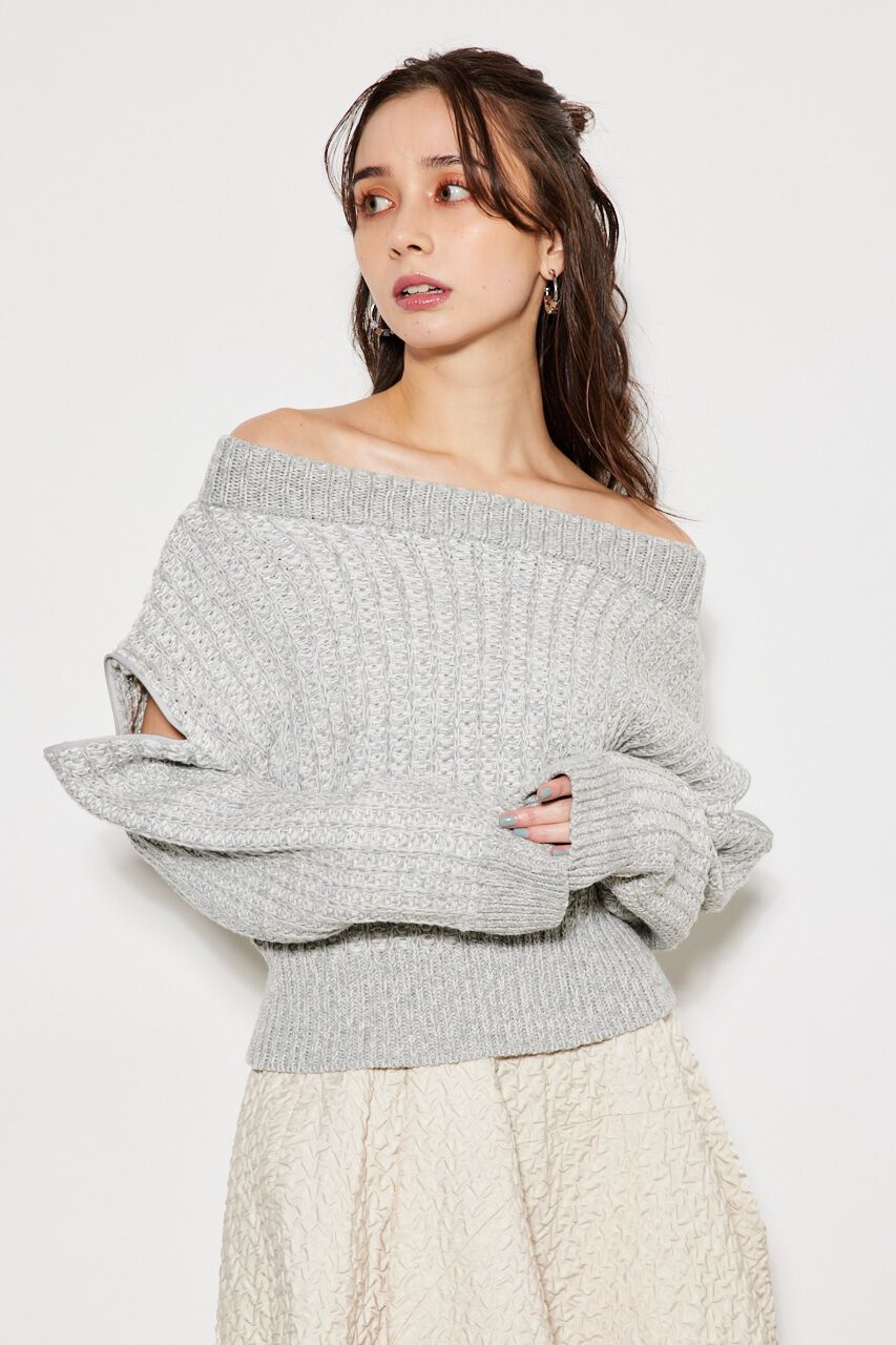 rienda「2WAYショルダーツィードKnitTOP」|ニット・セーター|
