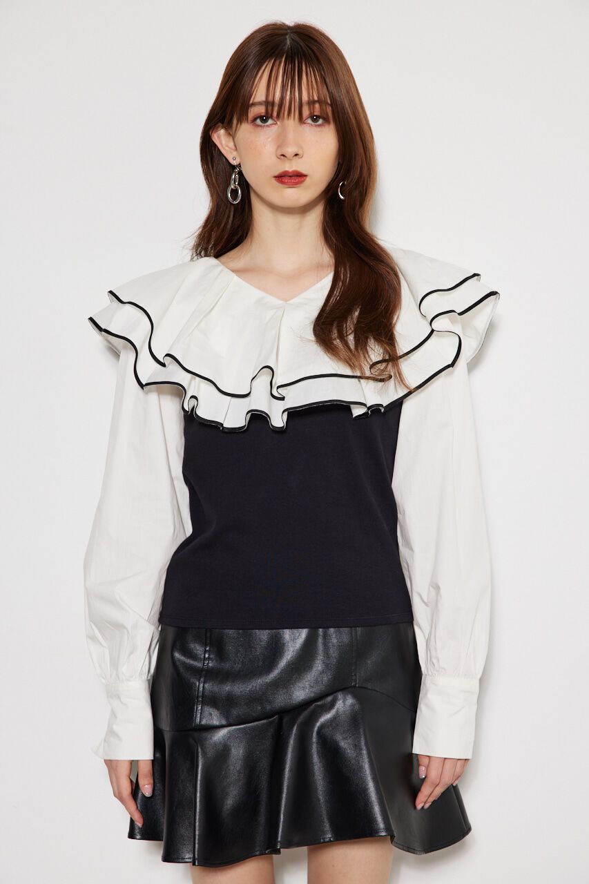 rienda「フリルコンビカット TOP」|Tシャツ・カットソー|