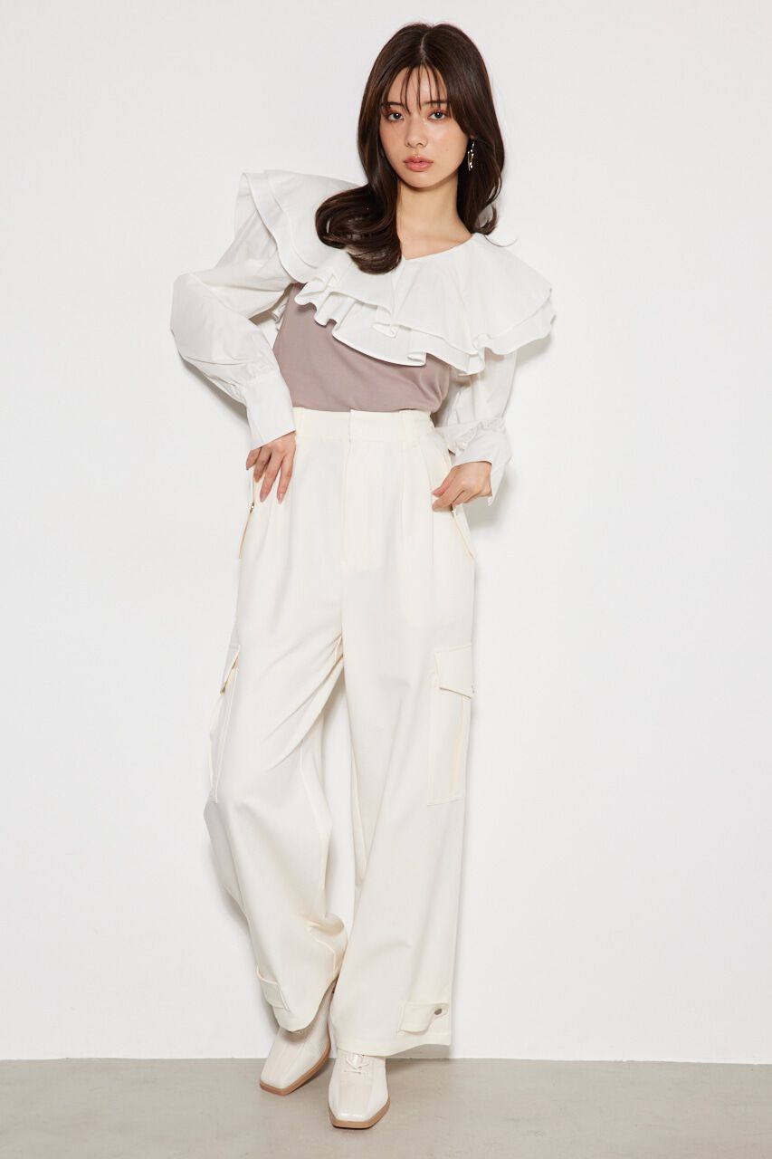 rienda「フリルコンビカット TOP」|Tシャツ・カットソー|