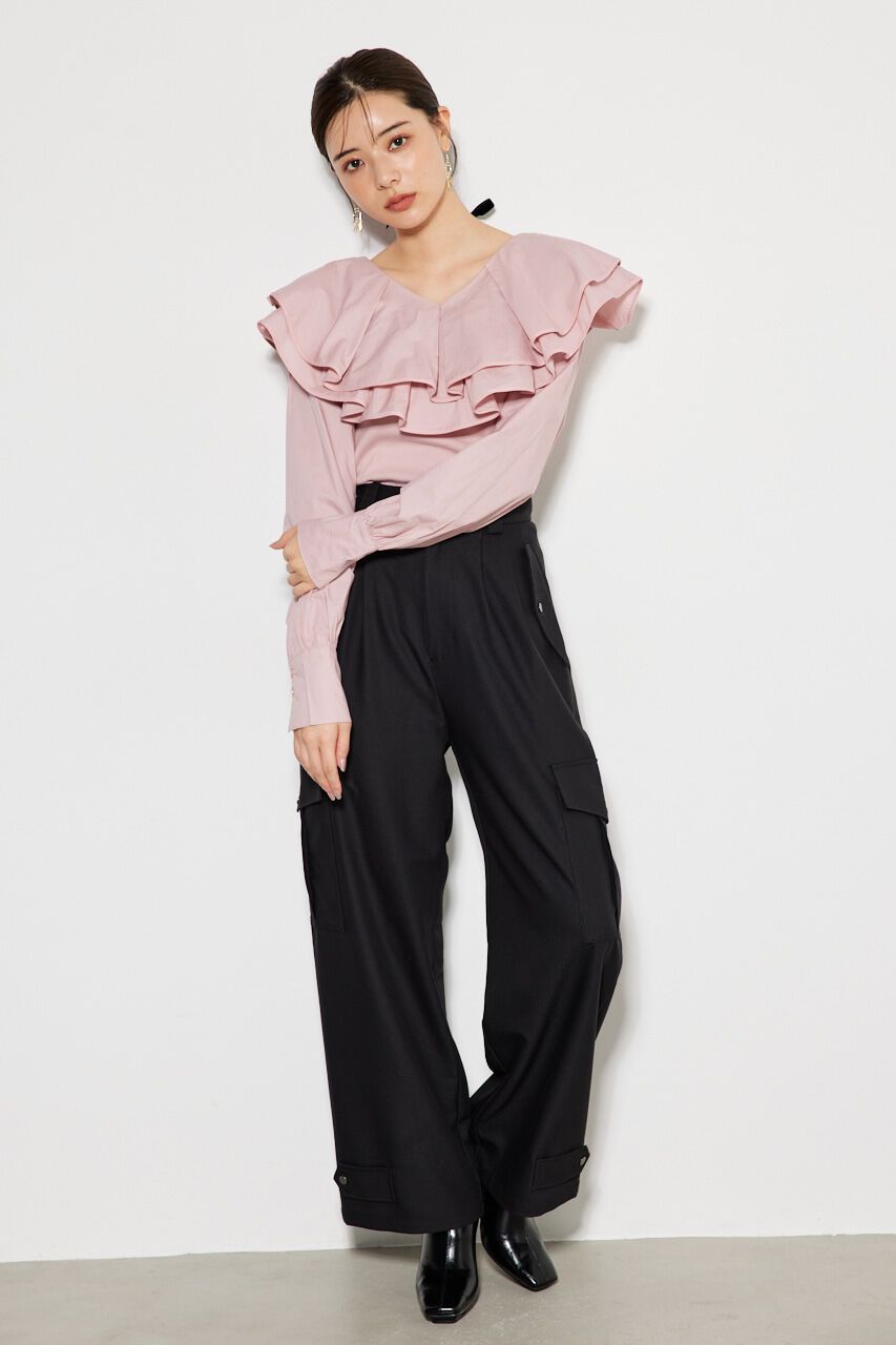 rienda「フリルコンビカット TOP」|Tシャツ・カットソー|