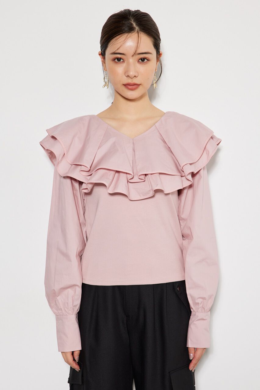 rienda「フリルコンビカット TOP」|Tシャツ・カットソー|