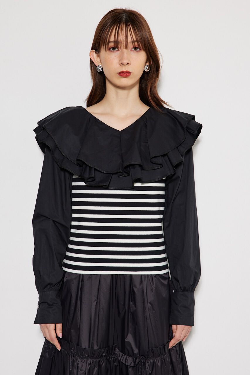 rienda「フリルコンビカット TOP」|Tシャツ・カットソー|