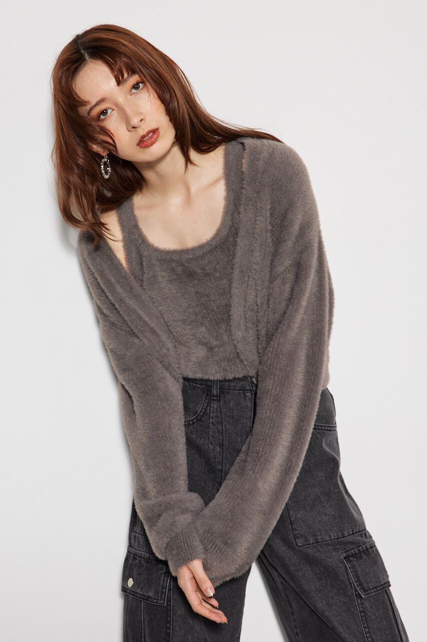 rienda「シャギーレイヤードキャミデザイン TOP」|ニット・セーター|D/GRY3