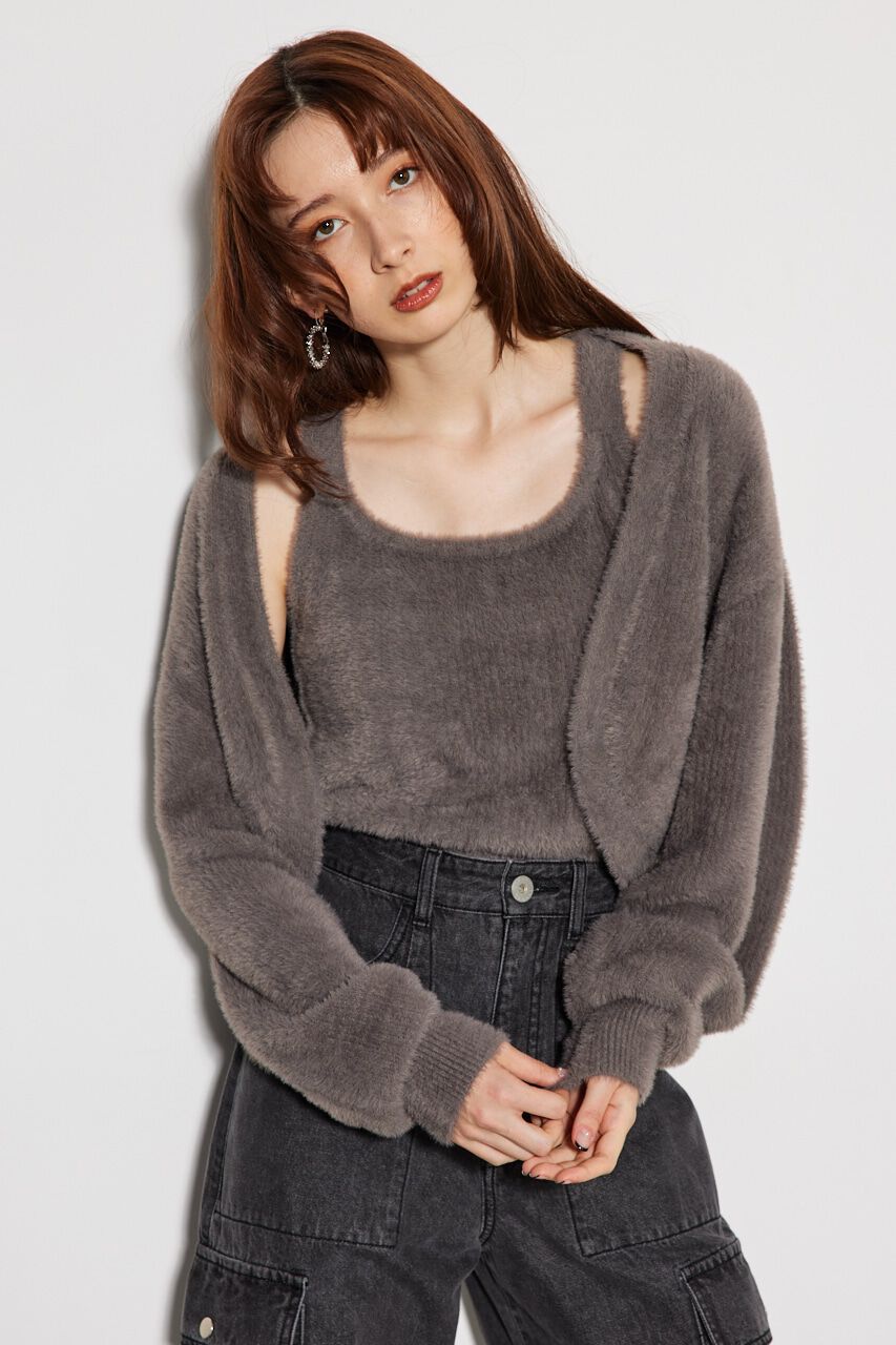 rienda「シャギーレイヤードキャミデザイン TOP」|ニット・セーター|