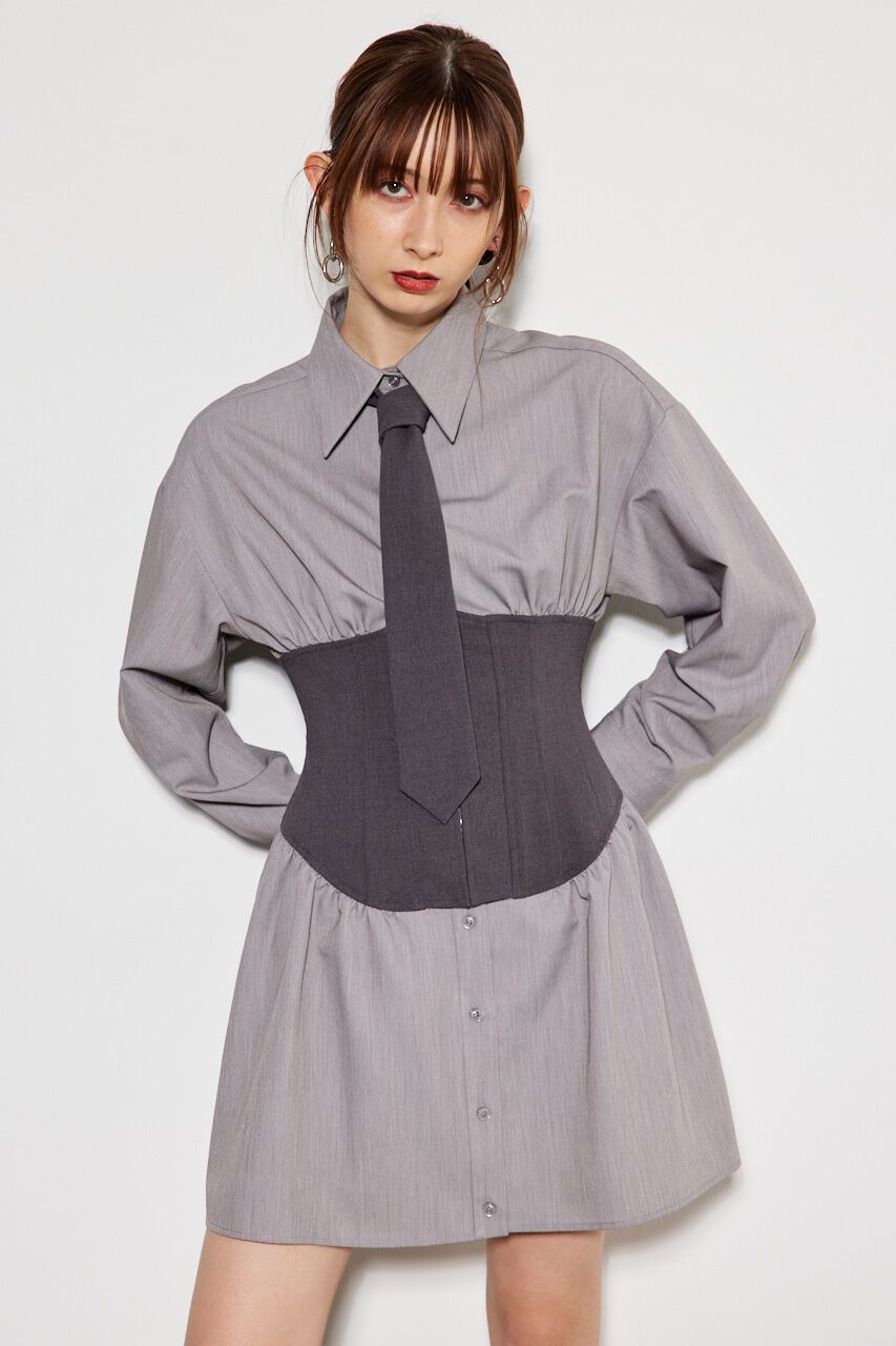 rienda「コルセットデザインシャツワンピース」|ワンピース|