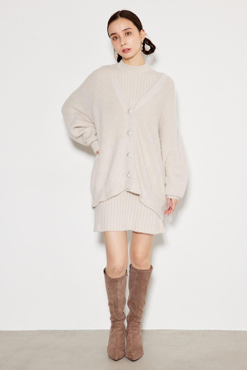 rienda「ビジュー釦カーデミニSET Knit OP」|ワンピース|