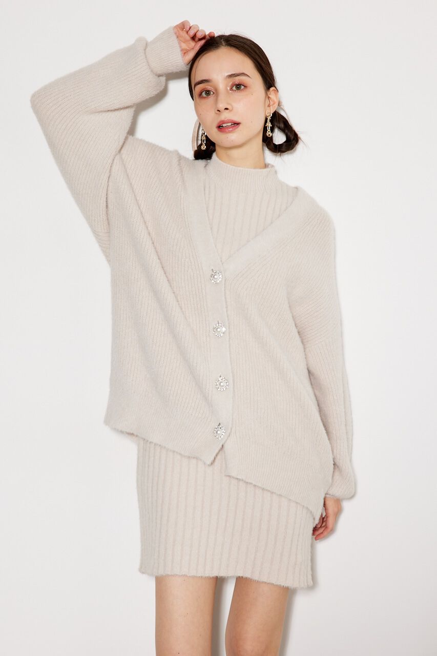 rienda「ビジュー釦カーデミニSET Knit OP」|ワンピース|