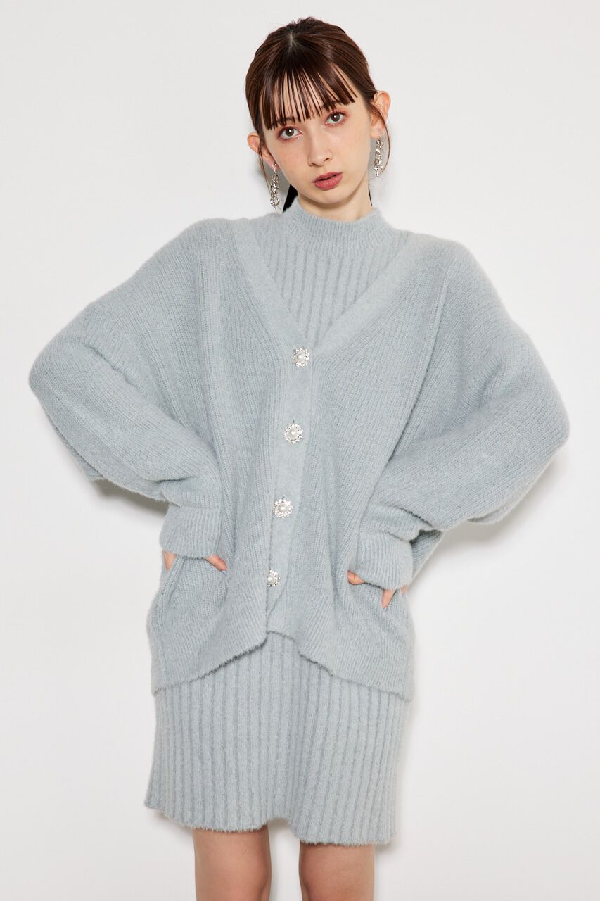 rienda「ビジュー釦カーデミニSET Knit OP」|ワンピース|