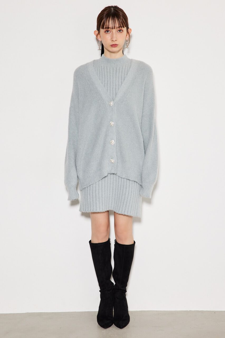 rienda「ビジュー釦カーデミニSET Knit OP」|ワンピース|