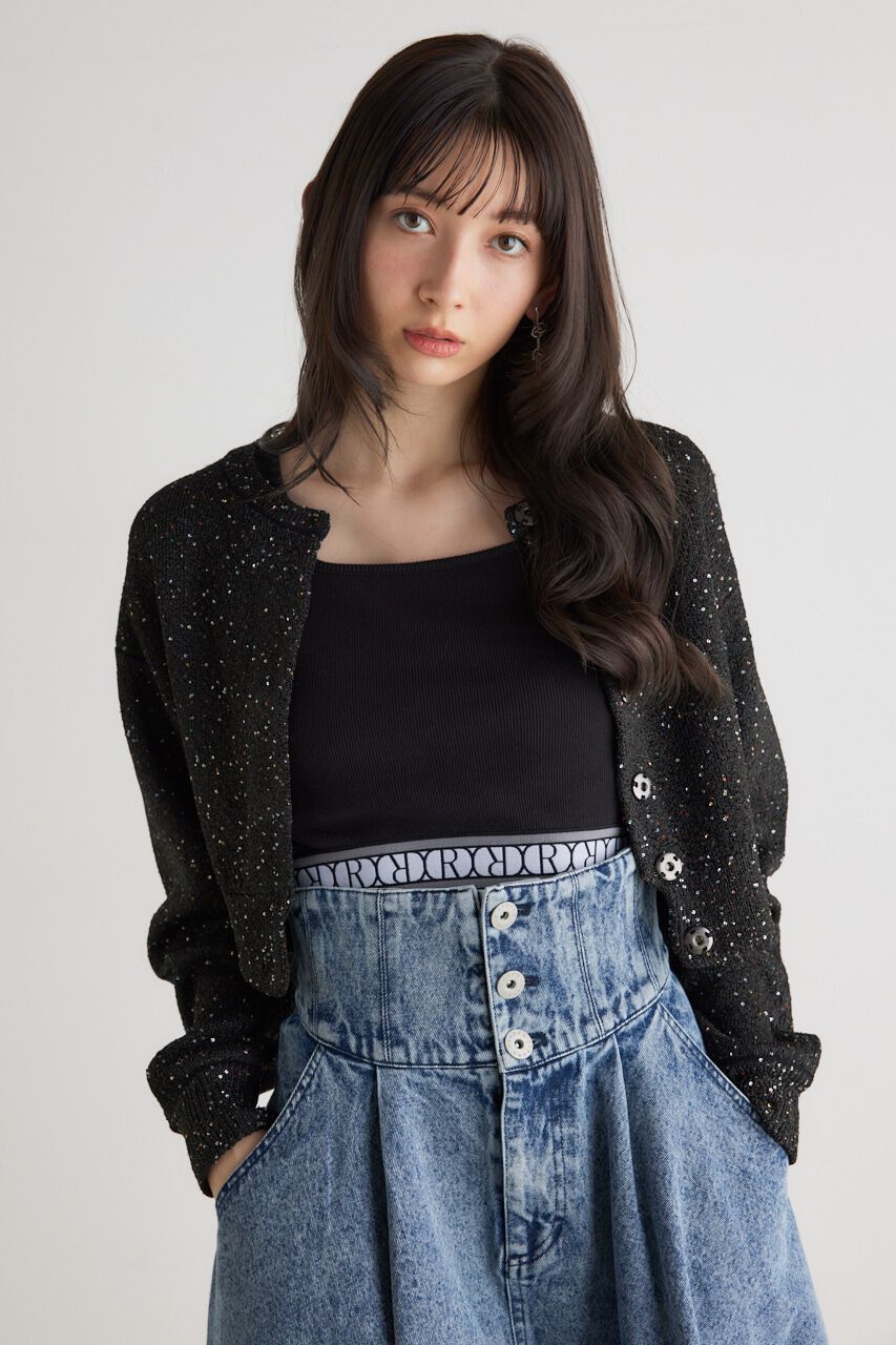 rienda「スパンコールKnit CD」|カーディガン|BLK