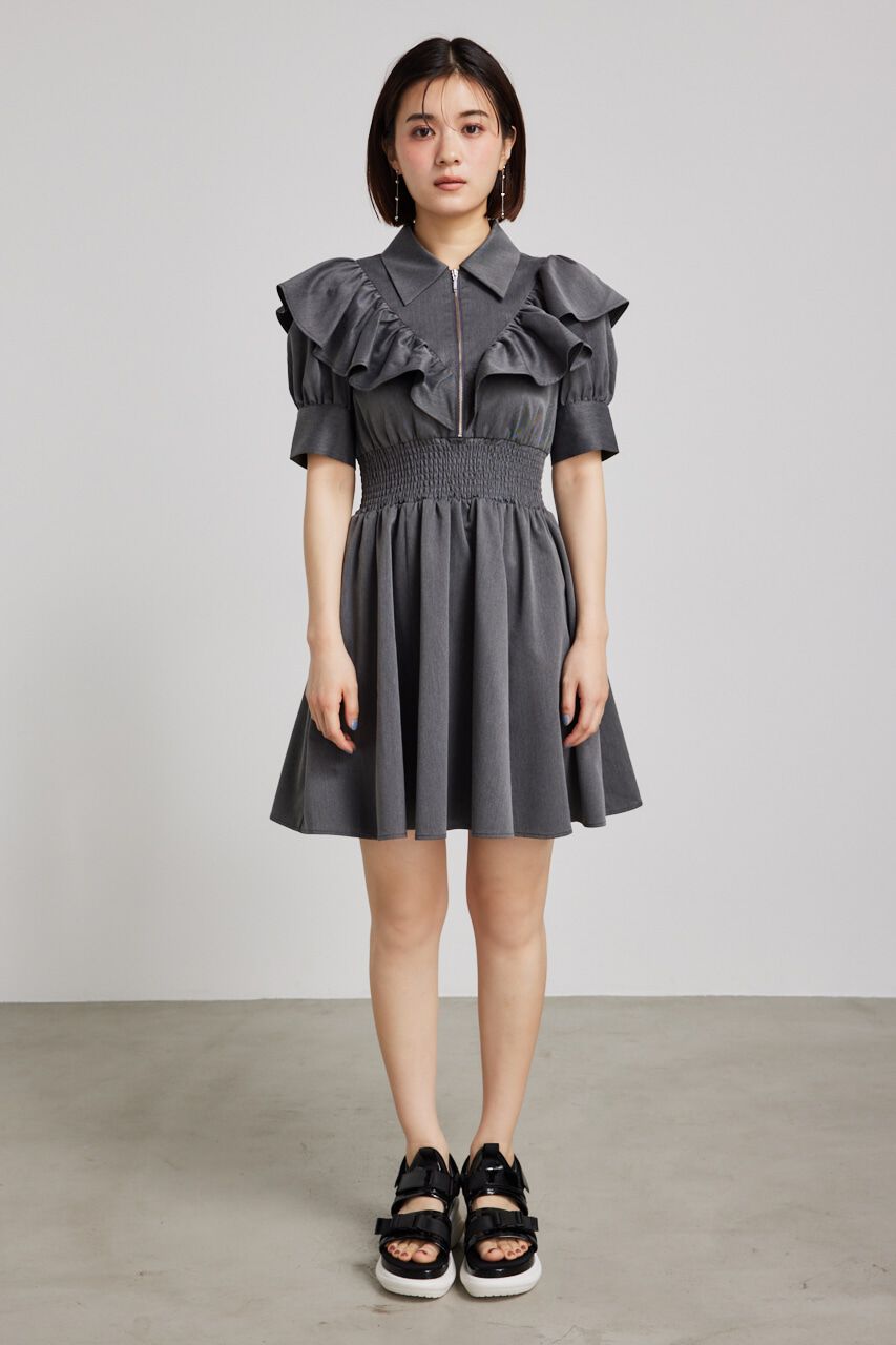 rienda「フロントZIPハーフスリーブSHミニOP」|ワンピース|