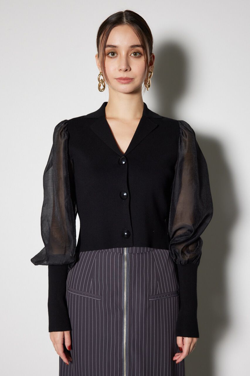 rienda「シアースリーブテーラーカラーニットトップス」|ニット・セーター|